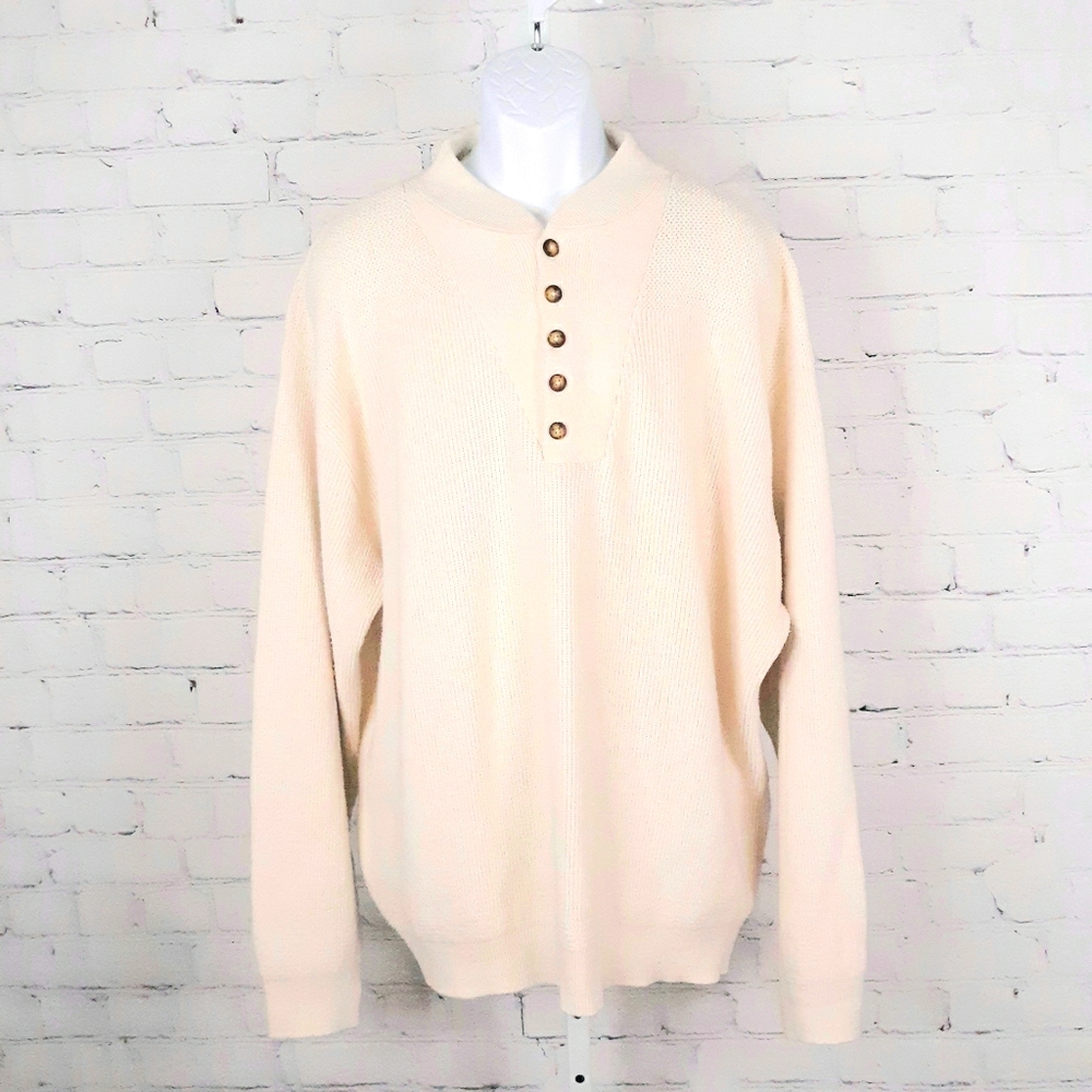 VTG L.L. BEAN Mens Ecru Fisherman's Sweater XL T